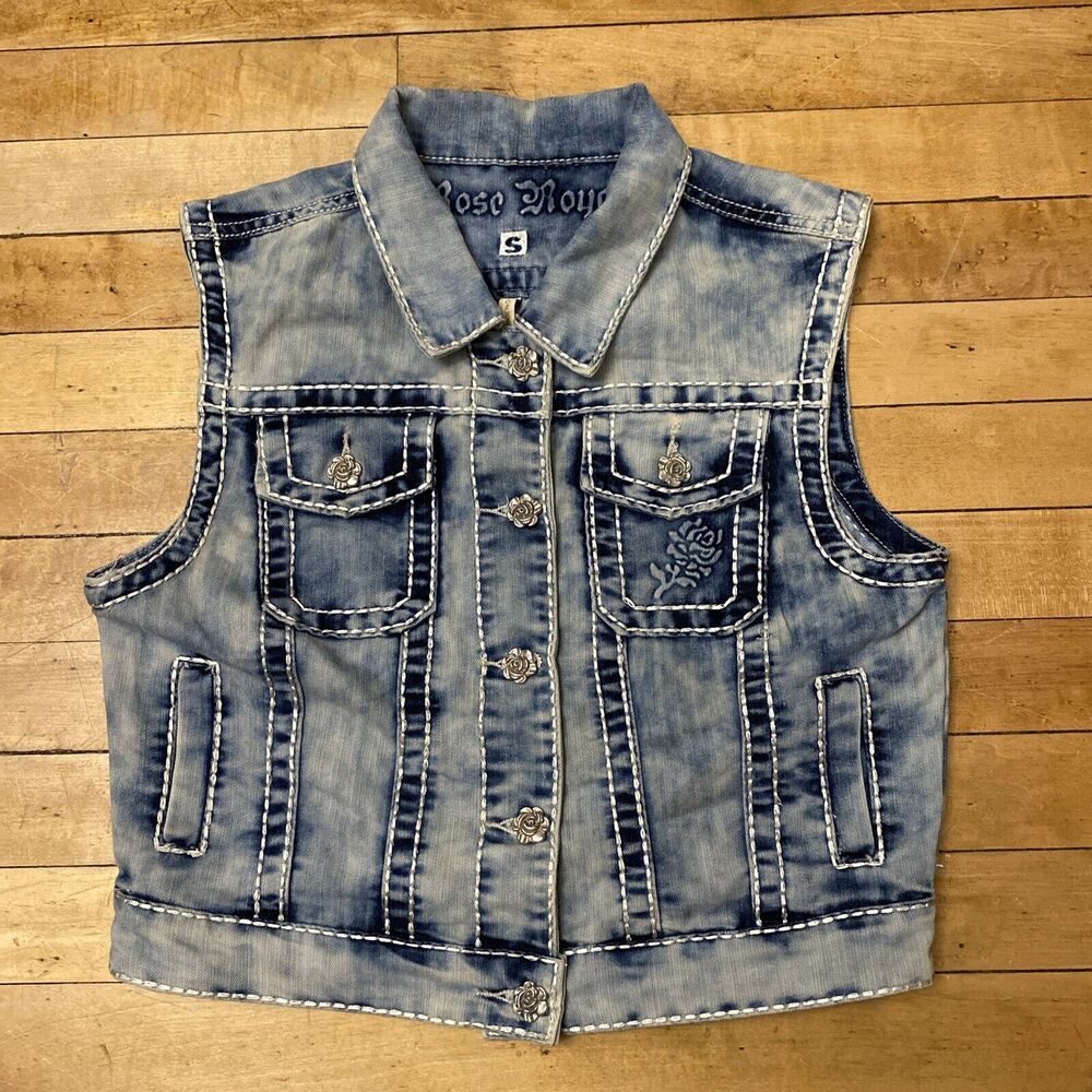 Rose Royce Women’s Small Denim Sleeveless Vest Thick Stitch Acid Wash Jackie